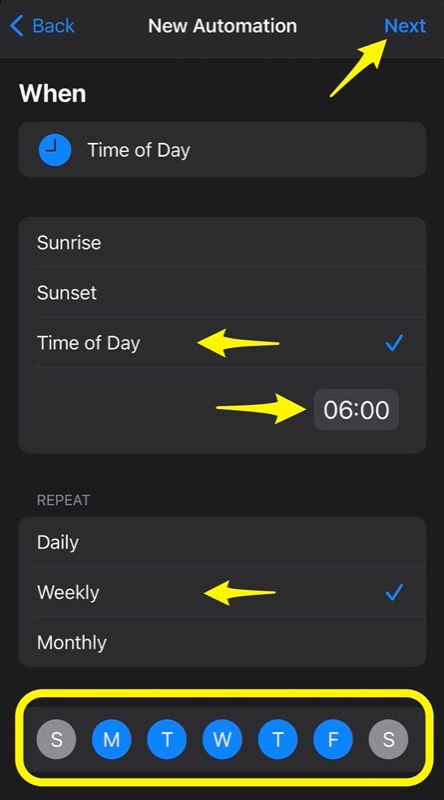 Automation - Time of Day Settings